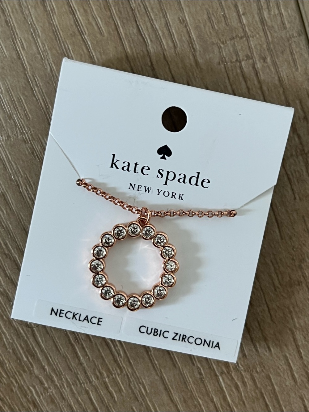 Kate Spade rose gold circle pendant necklace with clear stones and stud earrings - Picture 2 of 5